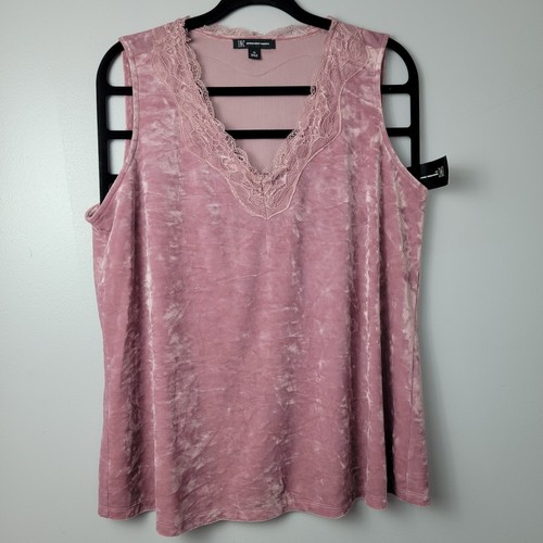 INC Women's Matte Pink Rose Velvet Lace Inset V-neck Tank Top Blouse Size 1X  - Picture 1 of 9