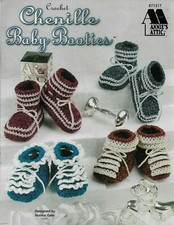 NEW CHENILLE BABY BOOTIES 3 SIZES ANNIE'S ATTIC CROCHET PATTERN BOOK