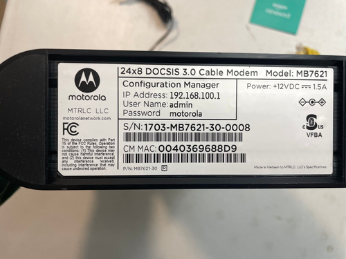 Motorola 24x8 Cable Modem Model MB7621 DOCSIS 3.0 1000+ Mbps WiFi Router - Picture 7 of 7