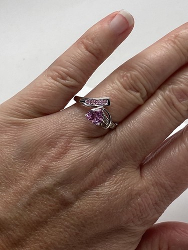 Ring 10 Karat Weißgold Herzform Rosa Topas und Diamant Größe 7 - Bild 3 von 14