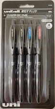 Uniball 207 Plus Retractable Gel Pens Super Ink Black Blue Red 0.7 mm 4-Pack NEW