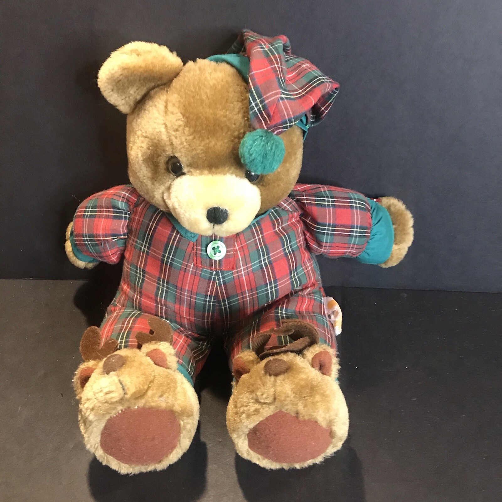 Vintage Christmas Bear Plush Pajamas Reindeer House Shoes Bear Behind 12