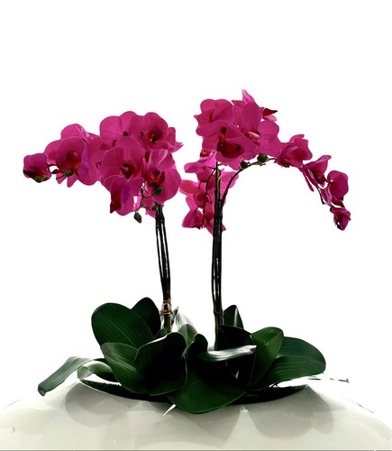 Orchid Arrangement Real Touch and Look Custom Faux Floral in Vintage Container - Picture 3 of 8