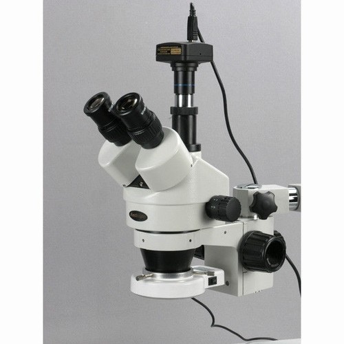 AmScope 7x-45x Trinocular Stereo Zoom Microscope w Boom + 5MP Camera + LED Ring - Picture 3 of 8