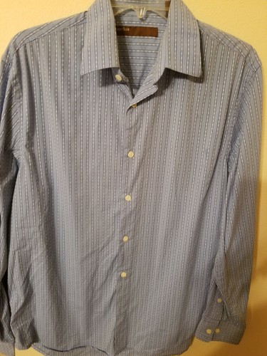 Perry Ellis Hombre Camisa Talla M Azul Rayas Manga Larga 28 L 24 En la parte delantera del pecho - Imagen 12 de 12