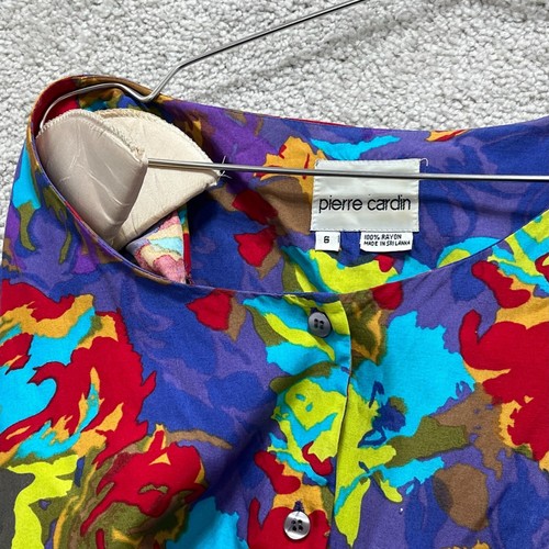 Pierre Cardin Shirt Womens 6 Floral Multicolor Short Sleeve Y2K Vintage Rayon - Picture 13 of 15