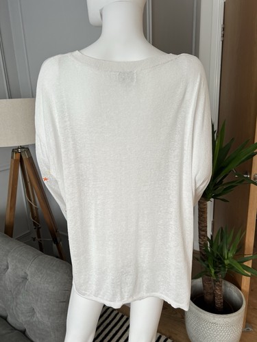 Monsoon Jumper XL White Star Embroidered Linen Blend Semi Sheer - Imagen 5 de 7