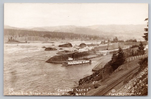 1920 RPPC Cascade Locks OR HCRH Sternwheeler Paddleboat Locks Submerged Postcard