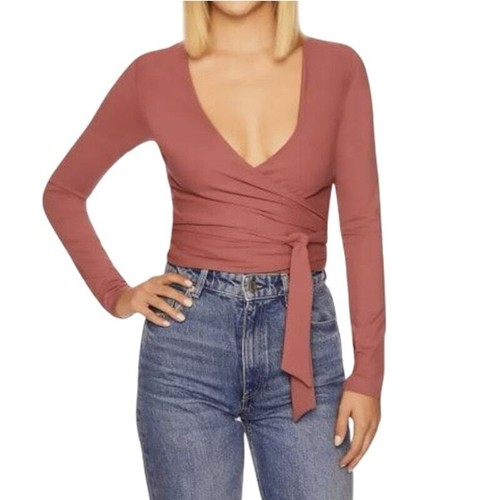 Top envolvente de bailarina Susana Monaco - rosa nuevo sin etiquetas talla pequeña