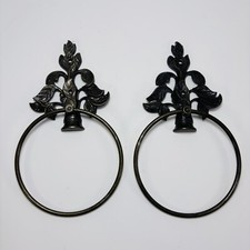 2 X Hand Towel Ring Hangers - Set - Cast Metal - Rustic Leaves Floral Wall Mount