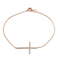 CZ Sideways Cross Bracelet Rose Gold Plate Sterling Silver 925 Christian Baptism