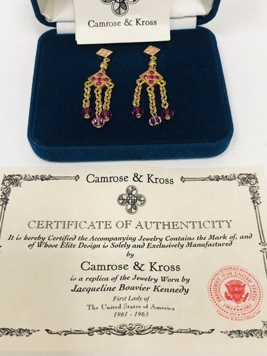 Camrose & Kross JBK Jackie Kennedy Pink Stone Dangle Earrings With Case And COA - Picture 2 of 7