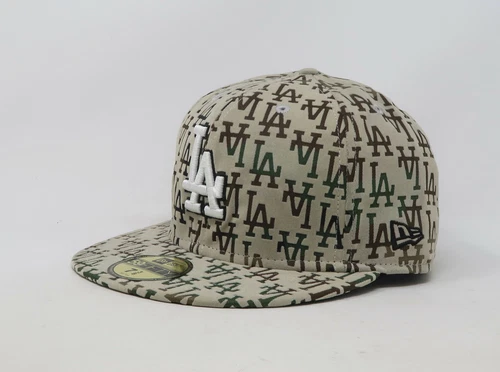 New Era 59Fifty Men Boy Hat Los Angeles Dodgers Flockover Stone Brown Fitted Cap