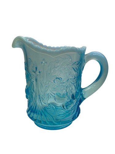 Vintage LG Wright Blue Glass Opalescent Raised Cherry Design Creamer MCM 1960’s - Picture 2 of 14