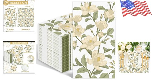 Chic 100 Count Magnolia Flower Napkins – Ideal for Bridal Showers & Birthdays - Picture 2 of 9