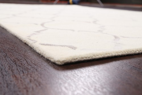 Hand-tufted Modern Trellis Indian Area Rug Home Decor Wool Silk Ivory Carpet 5x8 - Picture 5 of 10