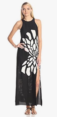 Halston Heritage Satin Georgette Racer Back Maxi Dress With Slit. SIZE 10