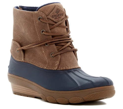 NUEVAS Botas Impermeables Sperry Agua Salada Marea con Cordones de Cuero Talla 11 Azul Marino/Bronceado