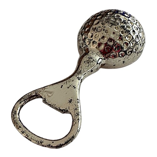 Vintage Silver Tone Bottle Opener 3 3/4” Heavy Golf Ball Shaped - Picture 4 of 4