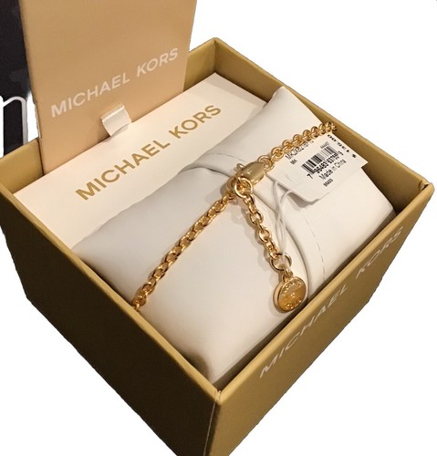 NWT Michael Kors Fulton Link Chain Bracelet With 3 Cristal MK Logo Charms Gold - Picture 11 of 16