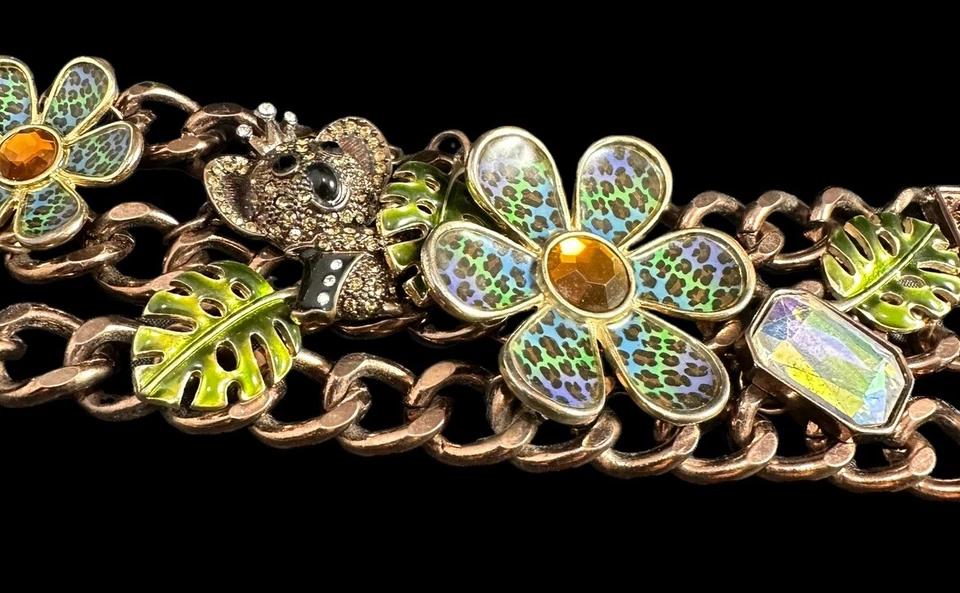 Pulsera firmada Betsey Johnson Koala Rey Flores Hojas 8 Pulgadas Cadena Foto 4 de 4