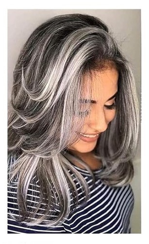 Peluca Biolage Negra Gris Plata Mezcla Mujer Fiesta Diaria 20" Capas Hasta los Hombros - Imagen 20 de 22