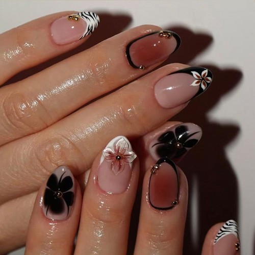 24 Pieces Artificial Nail Leopard Print French Style Glossy Oval for Quickly Fit - Picture 2 of 8