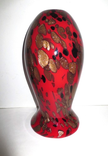 LOW PRICE! HEAVY "GOLD GILT RED BLACK" HANDBLOWN THICK  2 LAYER CASED GLASS VASE - Picture 21 of 24