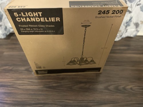 Halophane 5-Light Brushed Nickel Chandelier with Frosted Ribbed Glass Shades - Picture 2 of 4