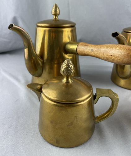 Brass Turkish Coffee Set- 2 Pots, Creamer & Sugar Bowl With Lids - Picture 2 of 23