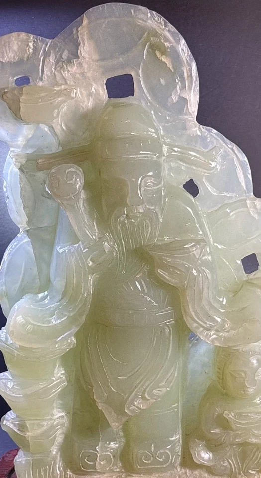 Estatua grande china tallada verde claro de jade Lu Xing Foto 4 de 4