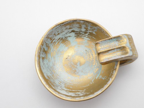 Vtg Stangl Pottery Ashtray 5057 Antique Gold Blue Hand Painted MCM 5"x4.25" USA - Picture 10 of 15