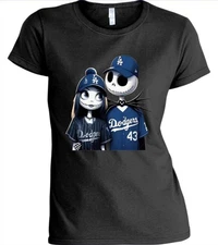 Jack & Sally Dodgers Women's T-Shirt White, Black, Gray SM 2XL
