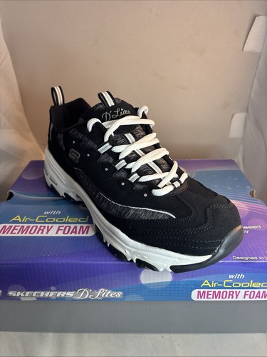 Nuevo Skechers D' Lites Me Time NEGRO Blanco Espuma con Memoria Refrigerada por Aire Talla 9 Para Mujer - Imagen 2 de 9