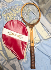 Spalding Wooden Tennis Racquet Riviera Vintage Made in Belgium with Zip Red Case