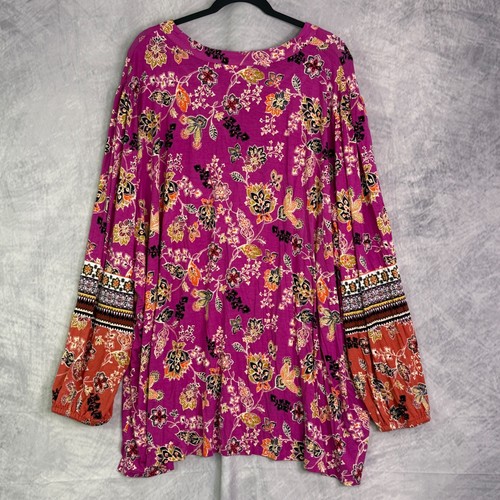 Belle Boho Kim Kies Blumen Langarm Tunika Top Plus Gr. 5X srtsy Stretch - Bild 2 von 9