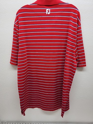FJ Footjoy Golf Polo Shirt Mens XL Red Blue White Striped Performance Deerwood - Picture 5 of 8
