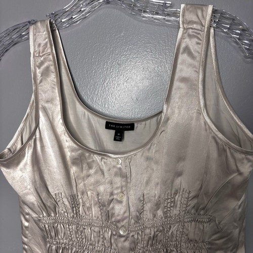 The Limited Blouse Womens Medium Nude Silk Blend Ruched Button front Tank Top - Picture 6 of 9