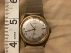 Vintage Timex Automatic Watch Men 32mm Runs Date Adjustable Gold Band Silver