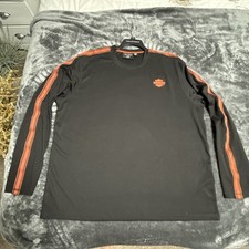 Harley-Davidson Men Size 2XL Long Sleeve T Shirt Black Small Logo Orange Stripes