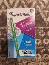 Paper Mate Flair Felt Tip Pen, Green Ink, Medium Point Brand NEW Box of 12