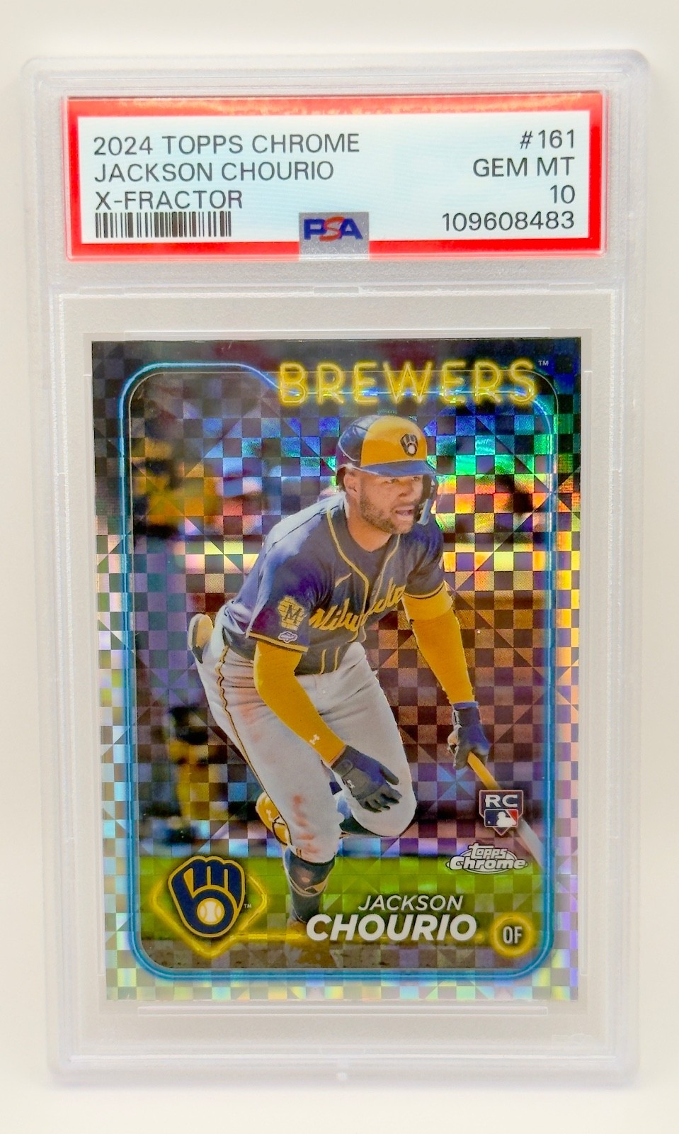 2024 Topps Chrome - Jackson Chourio #161 X-Fractor (RC) Milwaukee Brewers PSA 10