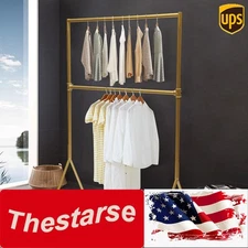2 Tiers Freestanding Metal Clothes Rack Iron Retro Golden Portable Garment Shelf