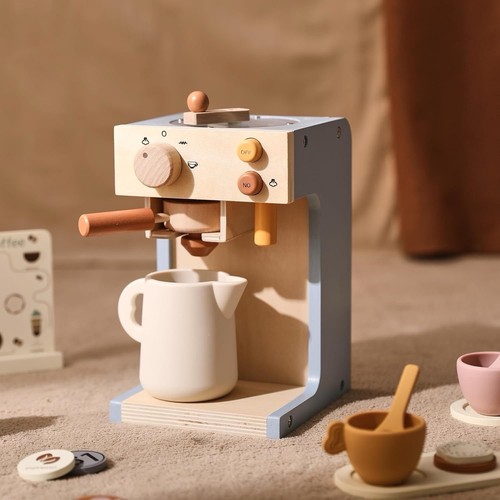 Wooden Toy Coffee Maker Playset, Kids Pretend Coffee Machine for Toddlers - Picture 6 of 8