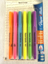 PaperMate Fluorescent Highlighters Chisel Tip (6) Assorted Colors.Pocket Clips