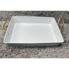 White Metal Serving Tray Rope Handle Farmhouse Rustic 12inX9inX3in Home Decor