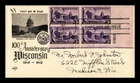 DR JIM STAMPS US COVER UTAH CENTENNIAL FIRST DAY ISSUE SCOTT 950 PLATE BLOCK