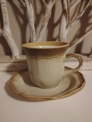 MIKASA Whole Wheat E 8000 4 COFFEE CUPS &  4SAUCERS Brown /Tan Scallop Edge EUC!