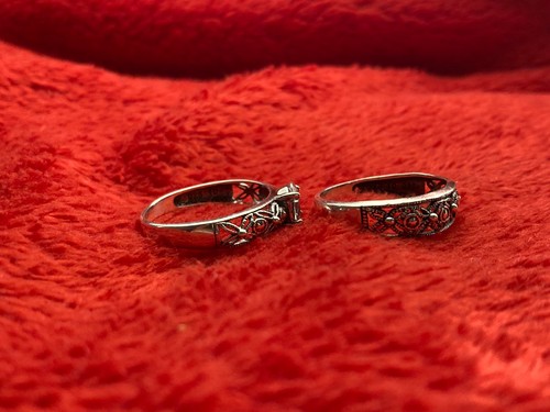 Rare Vintage Sterling Rupa Tarakasi wedding band engagement ring bridal set - Picture 5 of 10