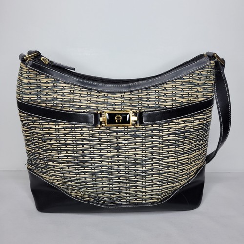 Etienne Aigner Black and Tan Jute Woven Shoulder Bag in Excellent Condition! - Picture 1 of 11